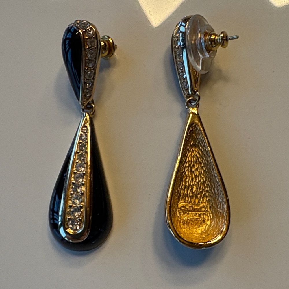 Dior Black and Gold Teardrop Earrings